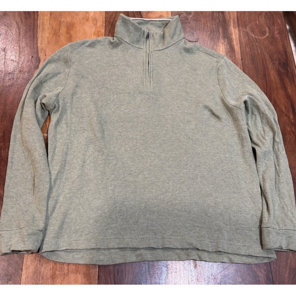 Joseph Abboud Size Large Green 1/4 Zip Sweater Cotton Modal Preppy Old Money